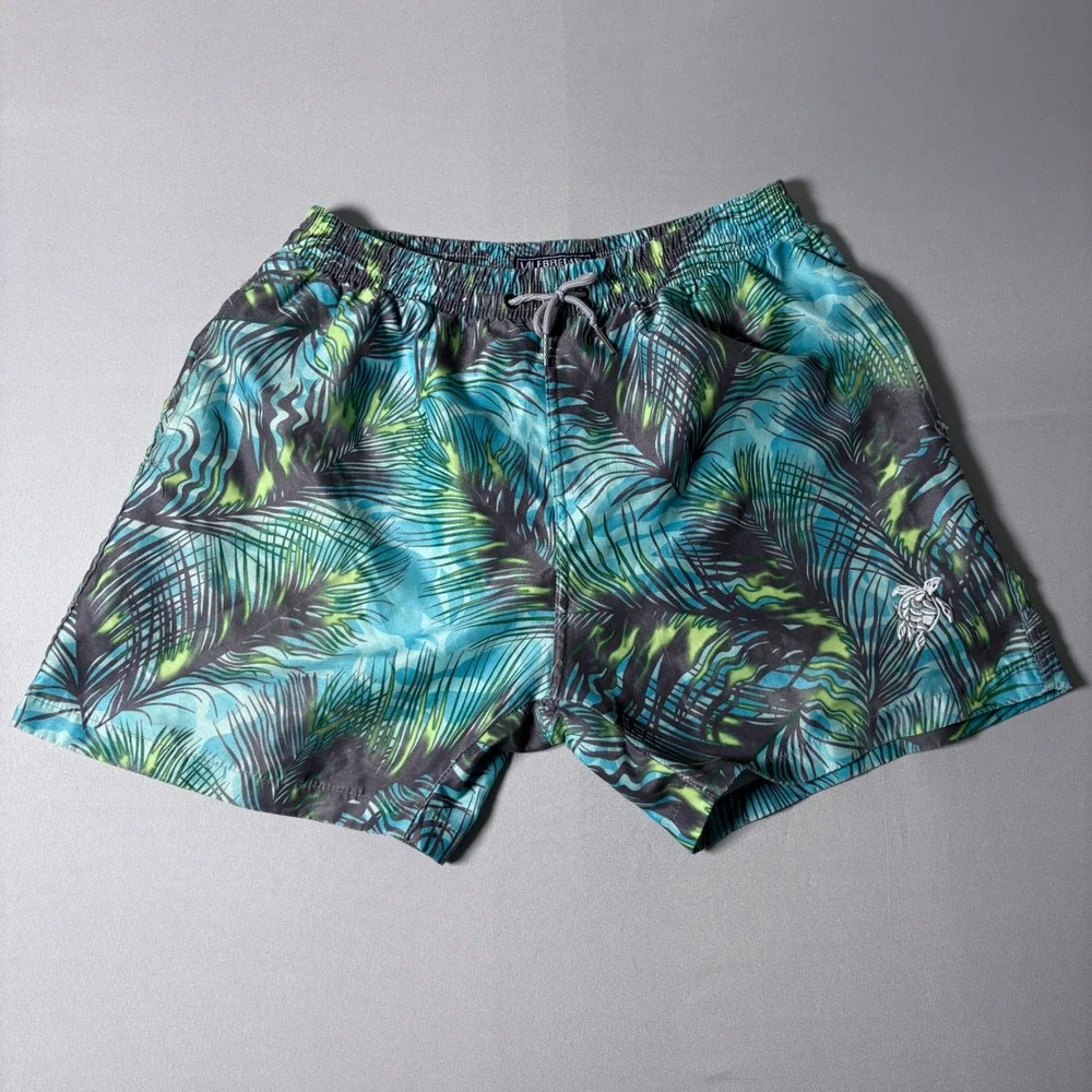 Vilebrequin Moorea Mens XL Tropical Palm Print Swim Trunks Blue Green